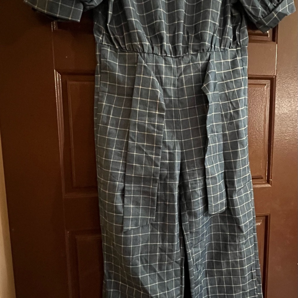 Plaid Jumpsuit in Blue and White New